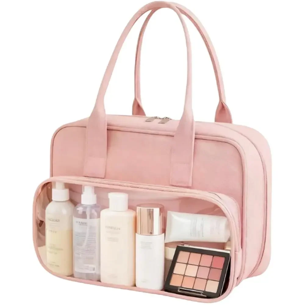 Pink Multi-Pocket Organizer Carrying Case Tote Bag Clear Front Pocket